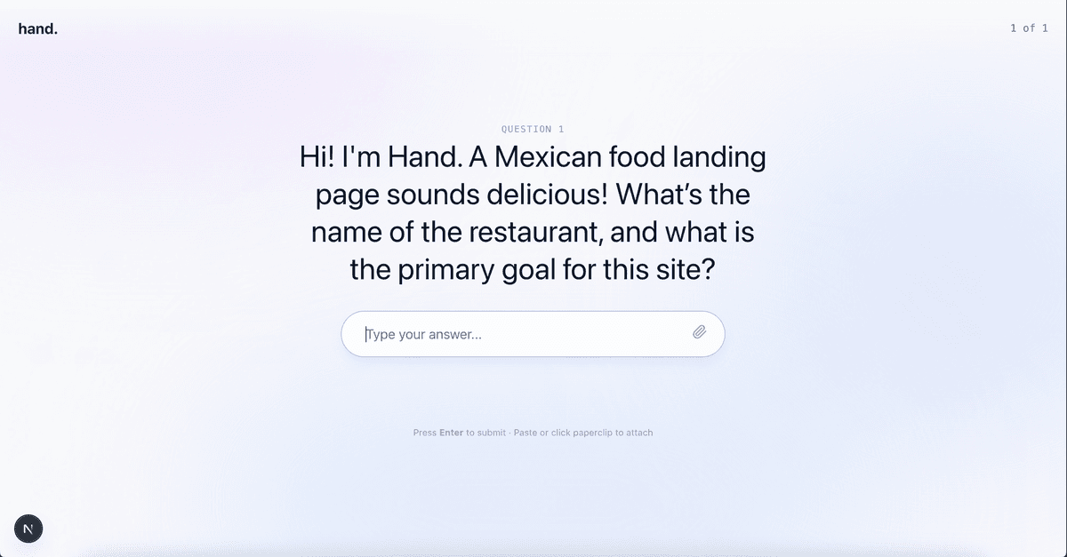 AI onboarding conversation asking about your project